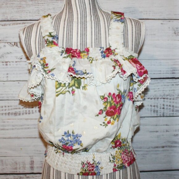 House Of Harlow Helena Ivory Floral Ruffle Top Gold Metallic Size M - Picture 3 of 7
